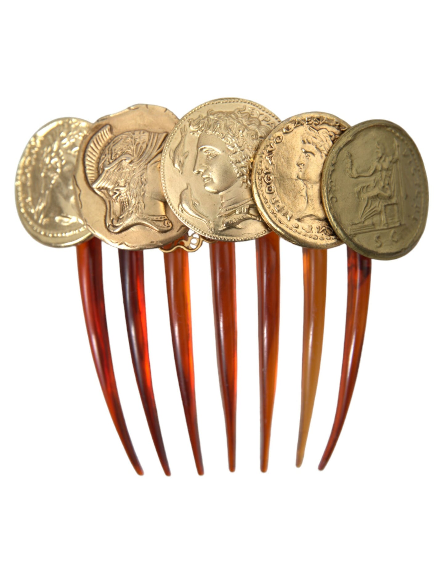 Gold Tone Brass Coins Plastic Women Hair Comb