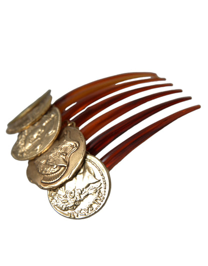 Gold Tone Brass Coins Plastic Women Hair Comb