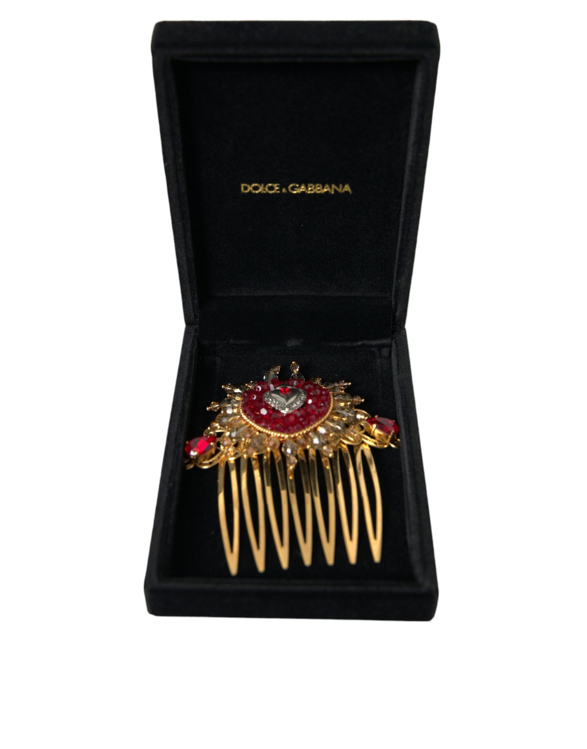 Gold Brass Crystal Heart Women Hair Comb