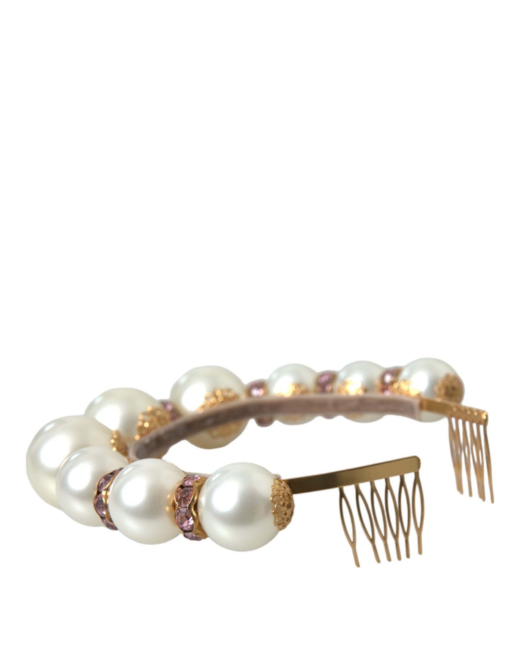 White Faux Pearl Crystal Embellished Headband Diadem