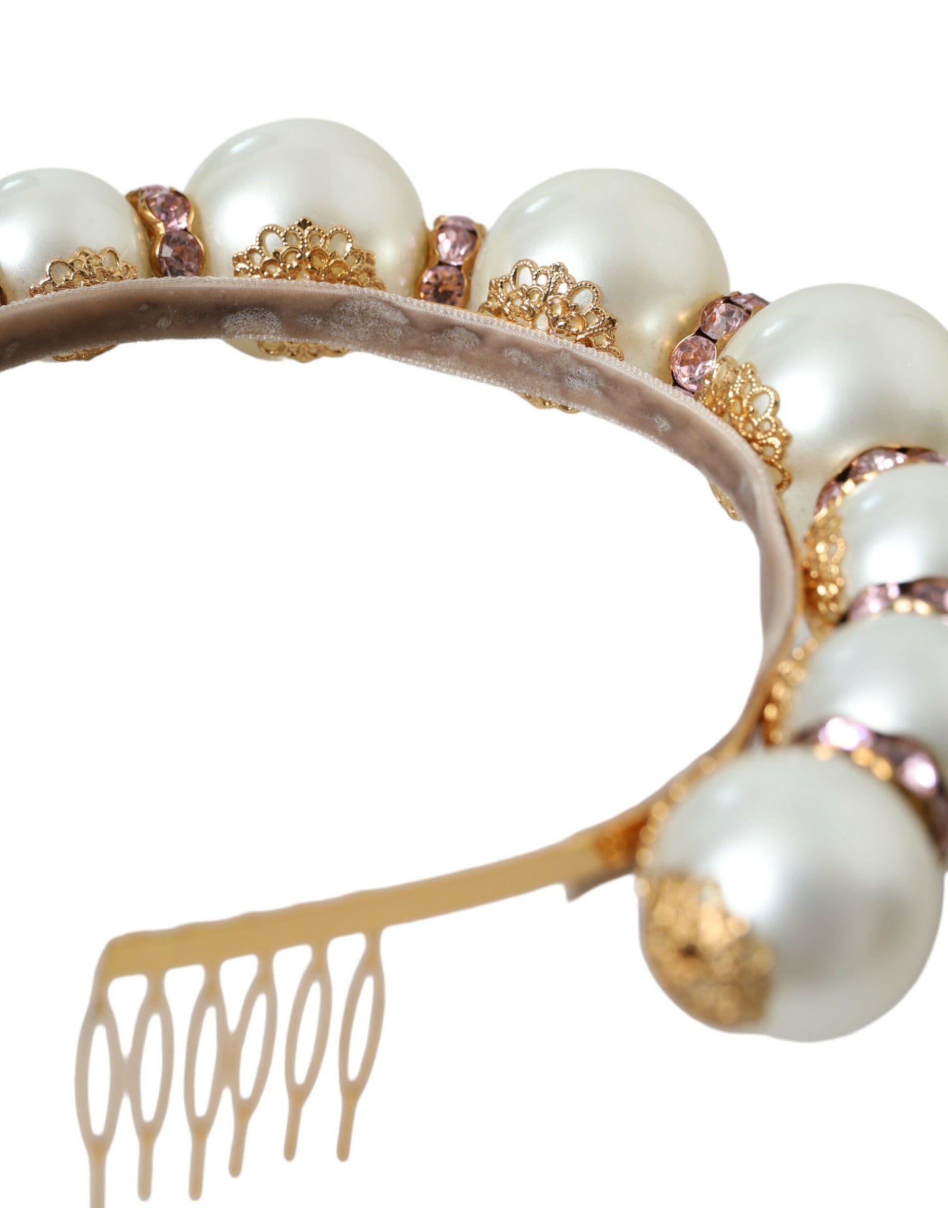 White Faux Pearl Crystal Embellished Headband Diadem