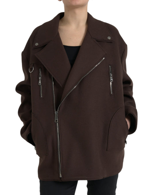 Brown Coat Short Biker Wool Jacket