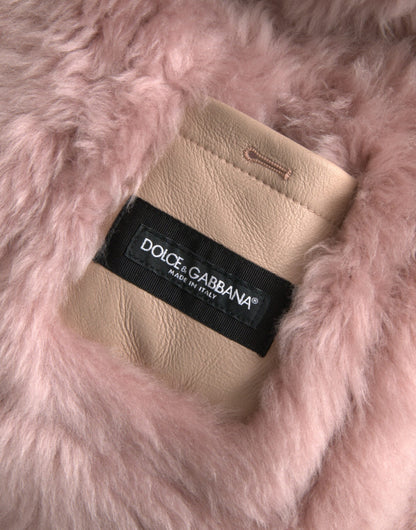 Beige Pink Lamb Leather Shearling Coat Jacket