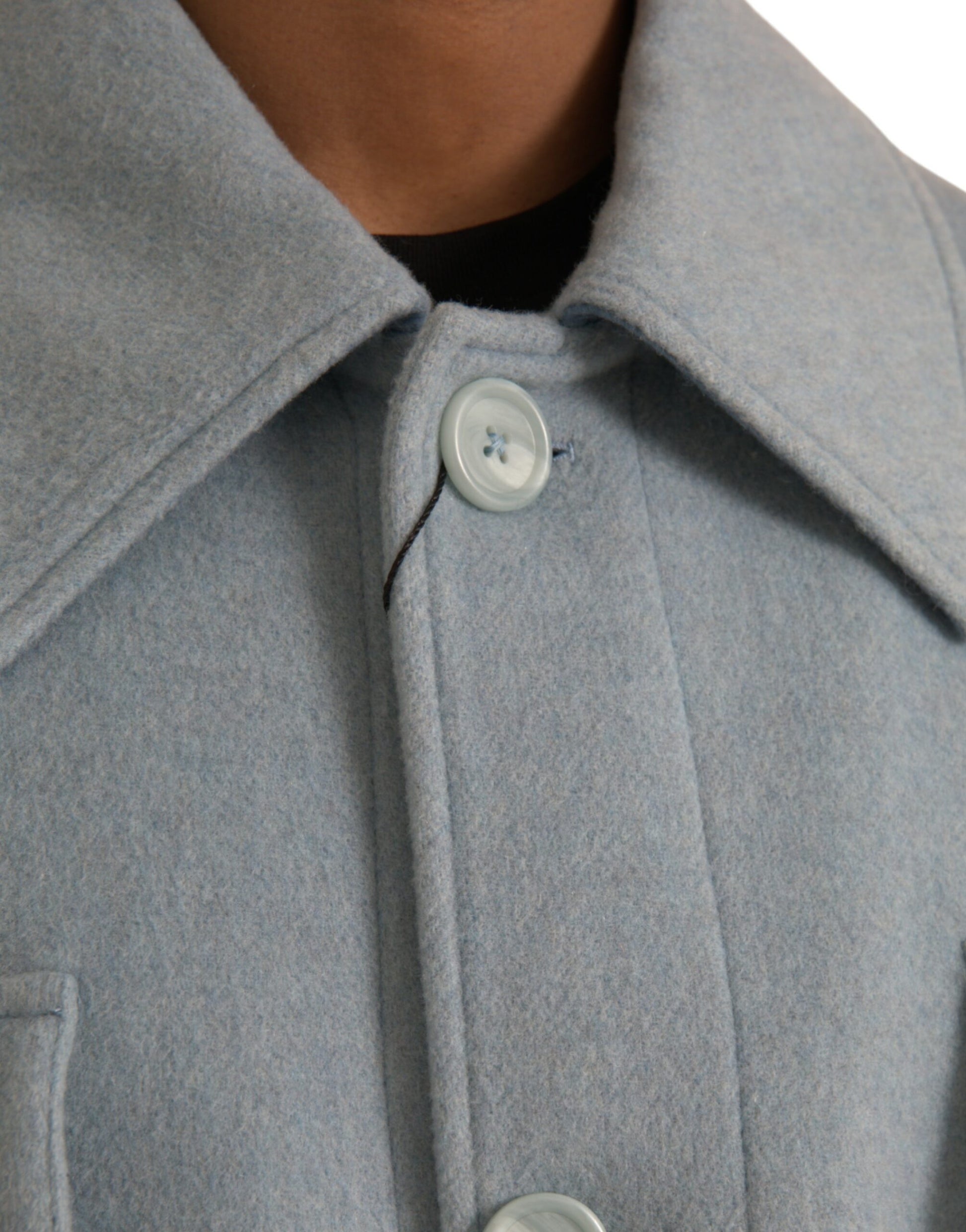 Light Blue Wool Button Trench Coat Jacket