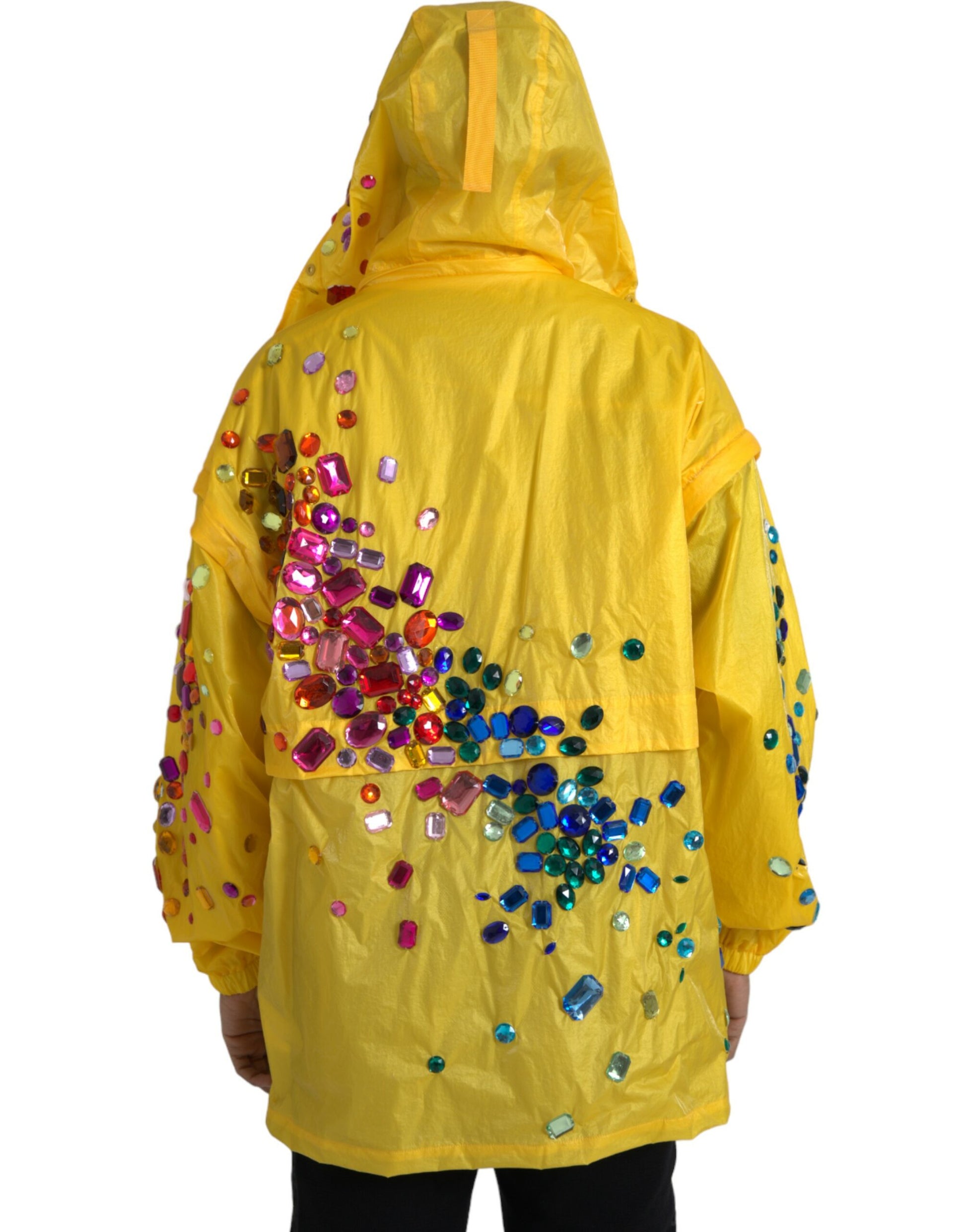 Yellow Crystal Embellished Hooded Jacket