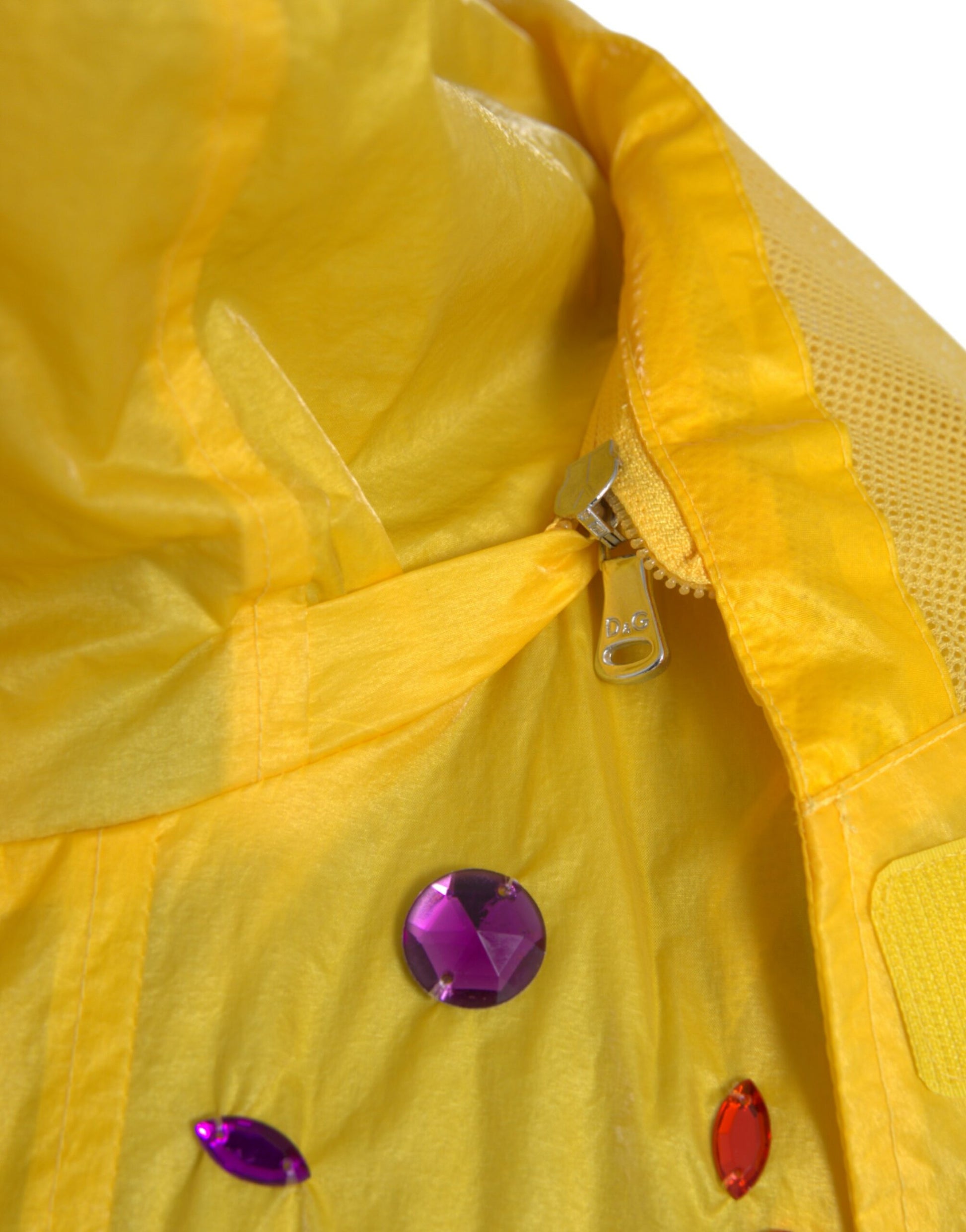 Yellow Crystal Embellished Hooded Jacket