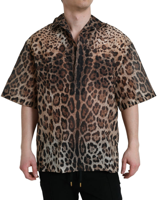 Brown Leopard Button Down Casual Shirt