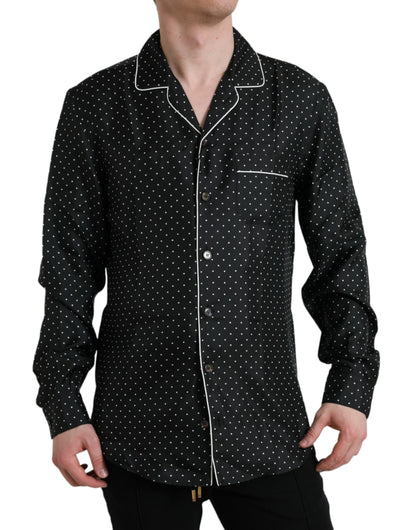 Black Polka Dot Silk Long Sleeve Shirt