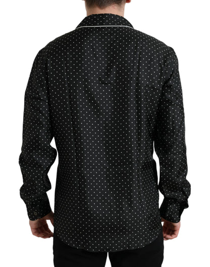 Black Polka Dot Silk Long Sleeve Shirt