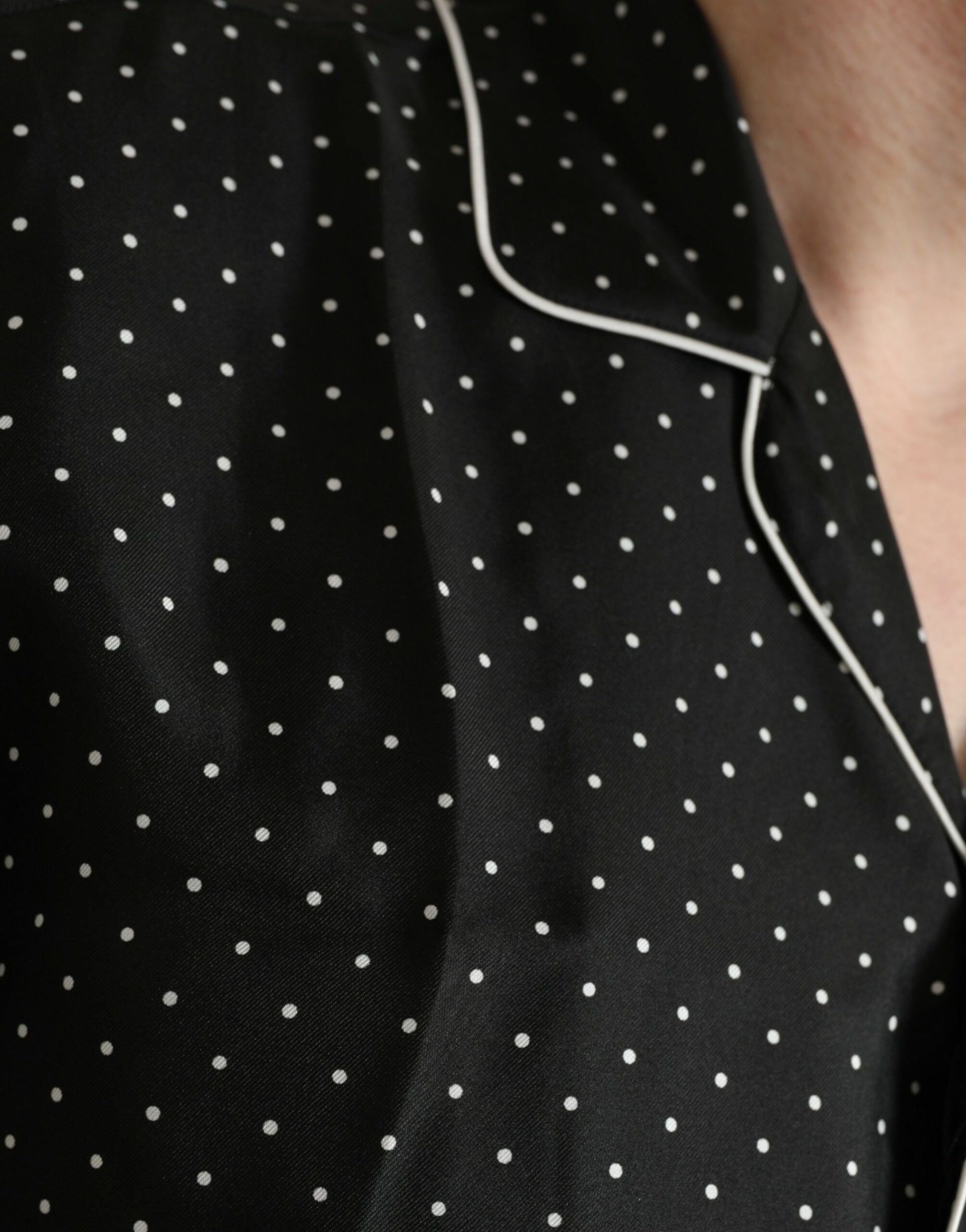 Black Polka Dot Silk Long Sleeve Shirt