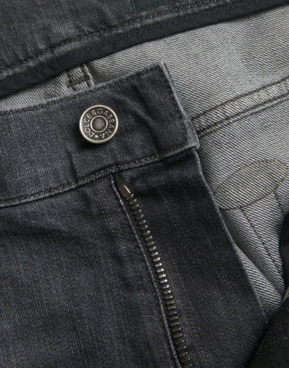 Gray Slim Fit Logo Plaque Cotton Denim Jeans