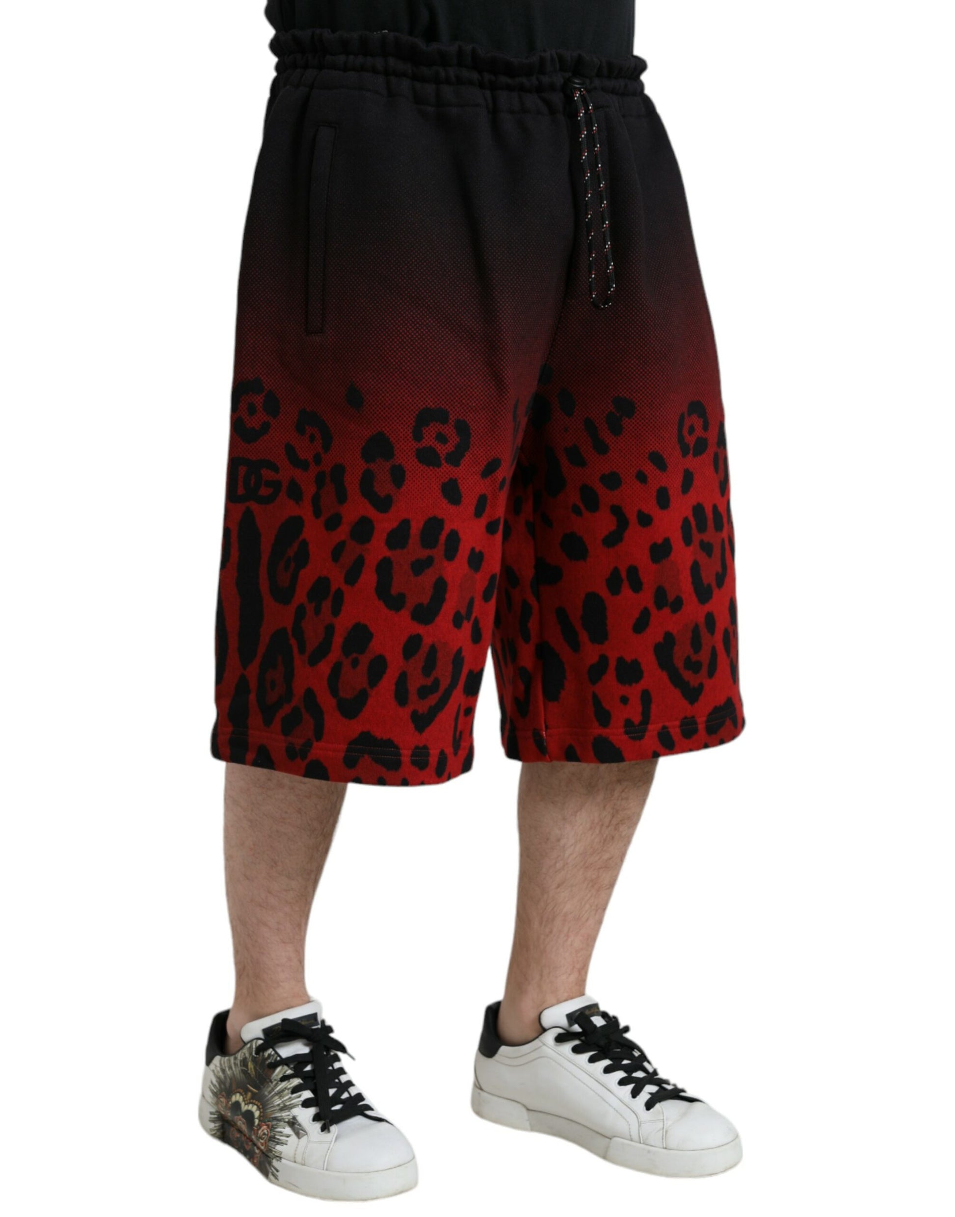 Red Leopard Print Cotton Bermuda Shorts