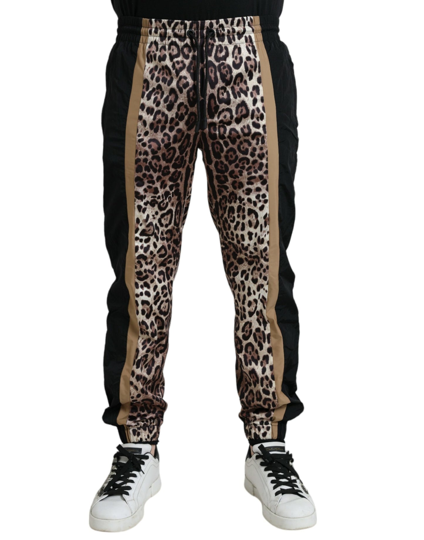 Brown Leopard Print Polyester Jogger Pants