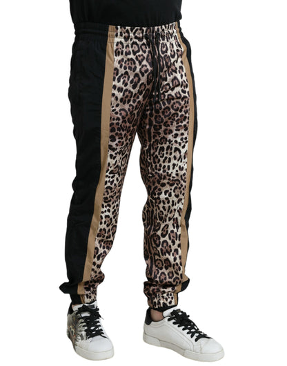 Brown Leopard Print Polyester Jogger Pants