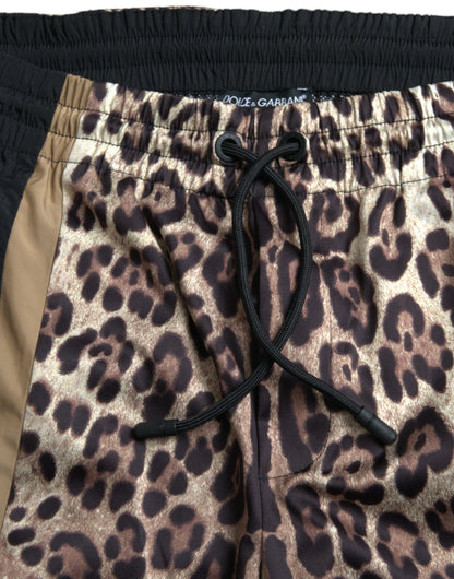 Brown Leopard Print Polyester Jogger Pants