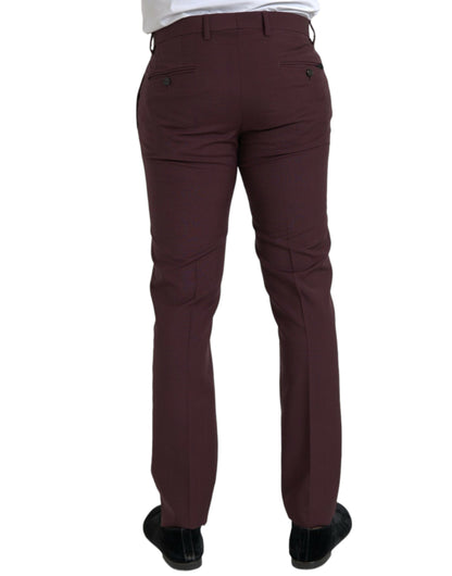 Maroon Wool Men Slim Fit Dress Pants