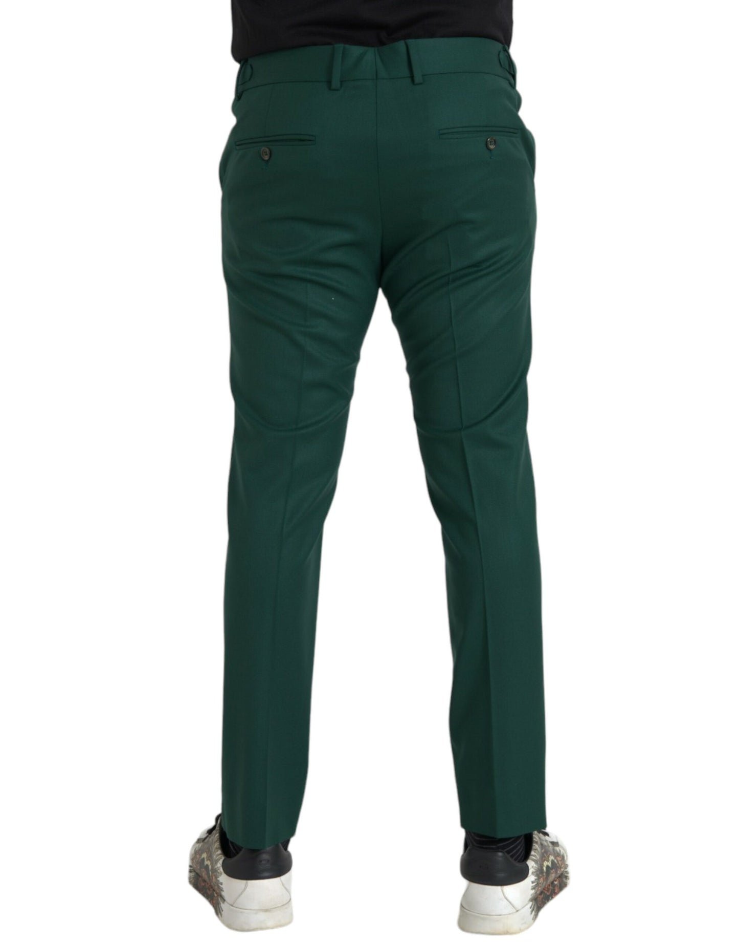 Green Wool Men Slim Fit Chino Pants