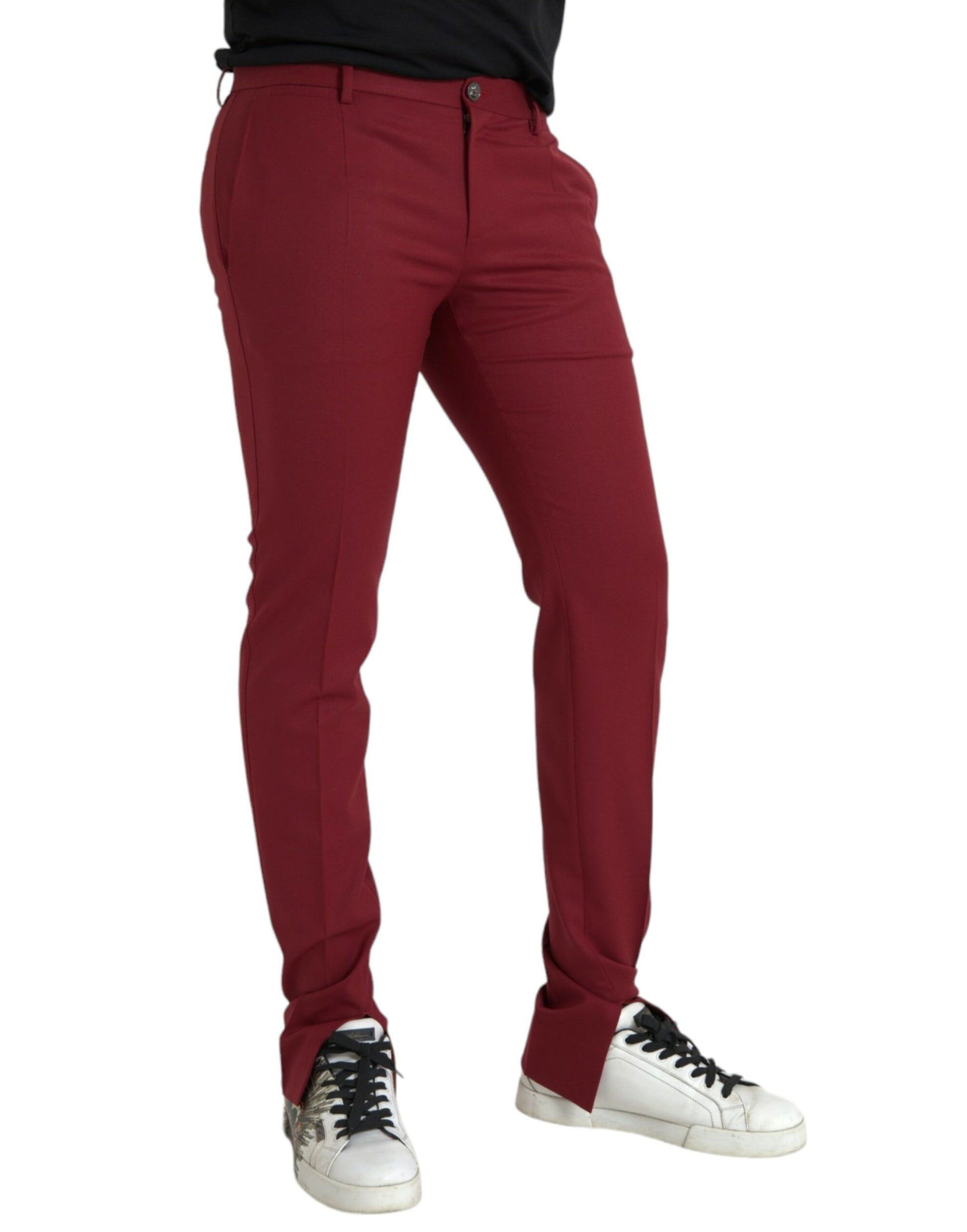 Red Wool Men Slim Fit Dress Pants