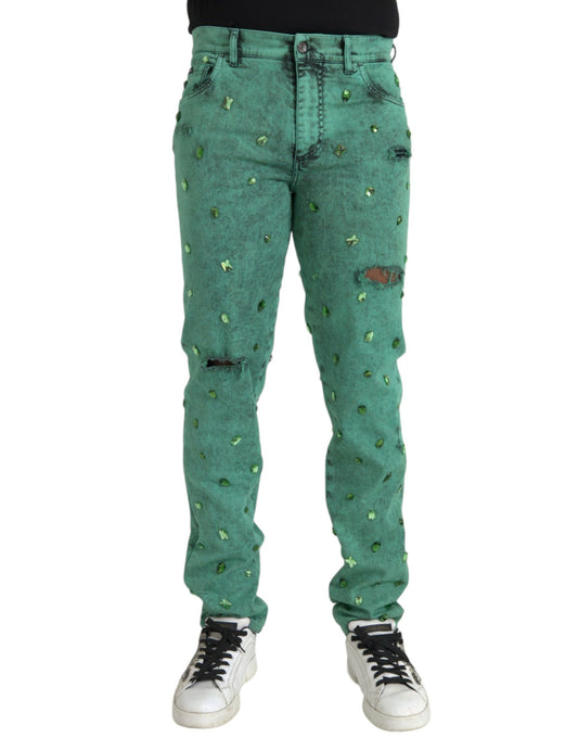 Green Crystals Cotton Stretch Slim Jeans