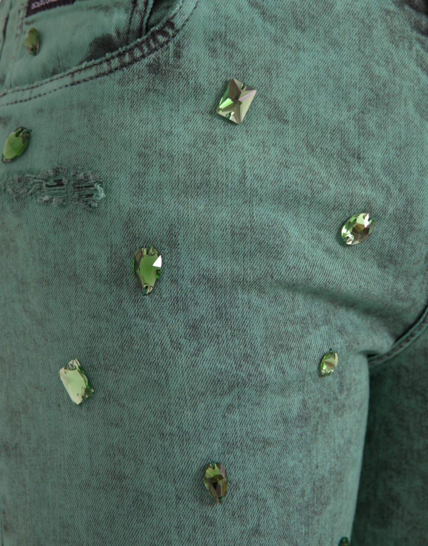 Green Crystals Cotton Stretch Slim Jeans