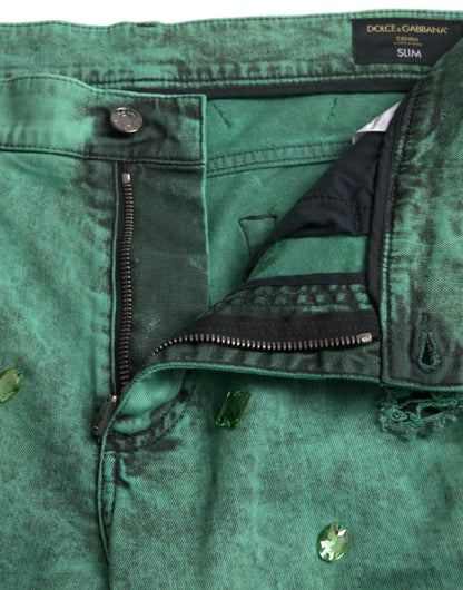 Green Crystals Cotton Stretch Slim Jeans