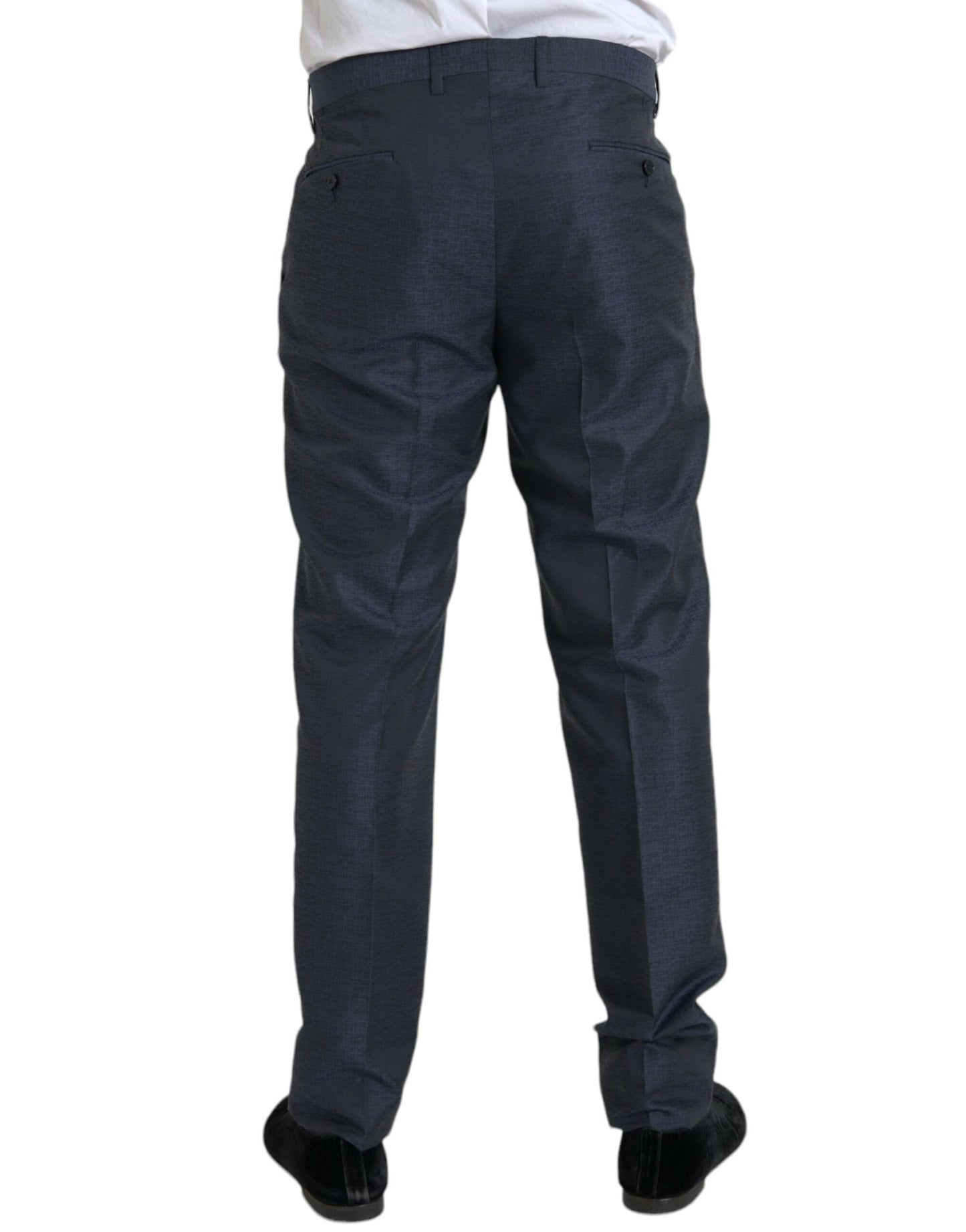 Blue Wool Men Skinny Dress Pants