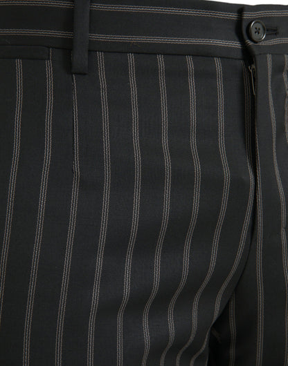 Black Striped Wool Skinny Dress Pants