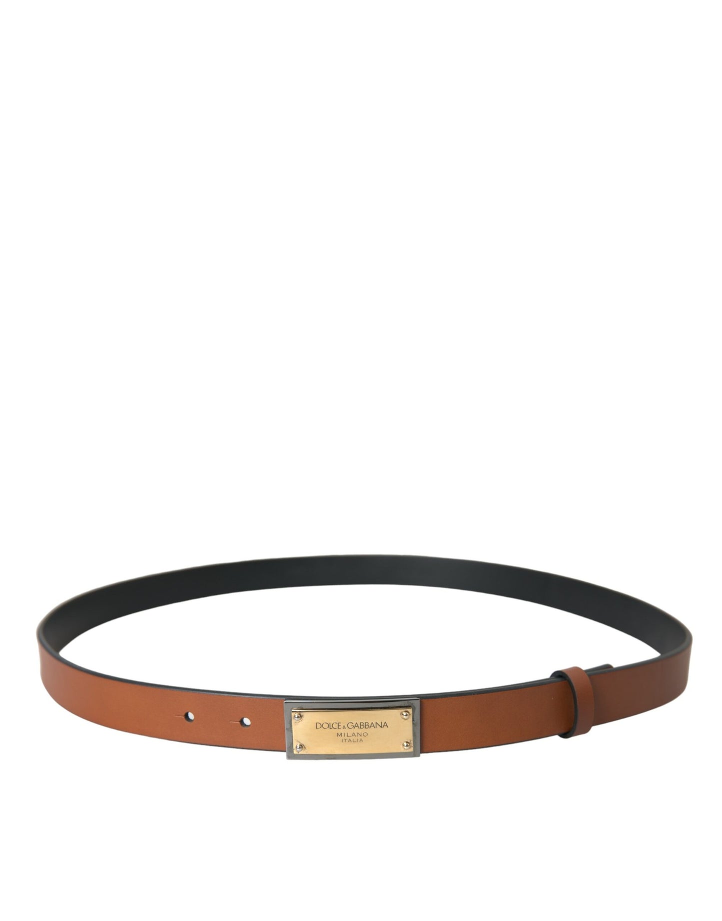 Brown Calf Leather Metal Logo Buckle Belt Men