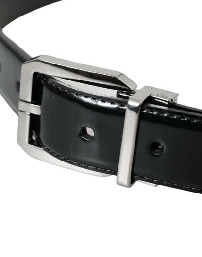 Black Leather Silver Metal Buckle Belt Men