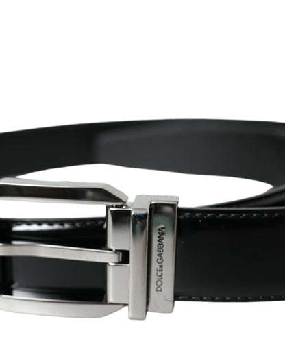 Black Leather Silver Metal Buckle Belt Men