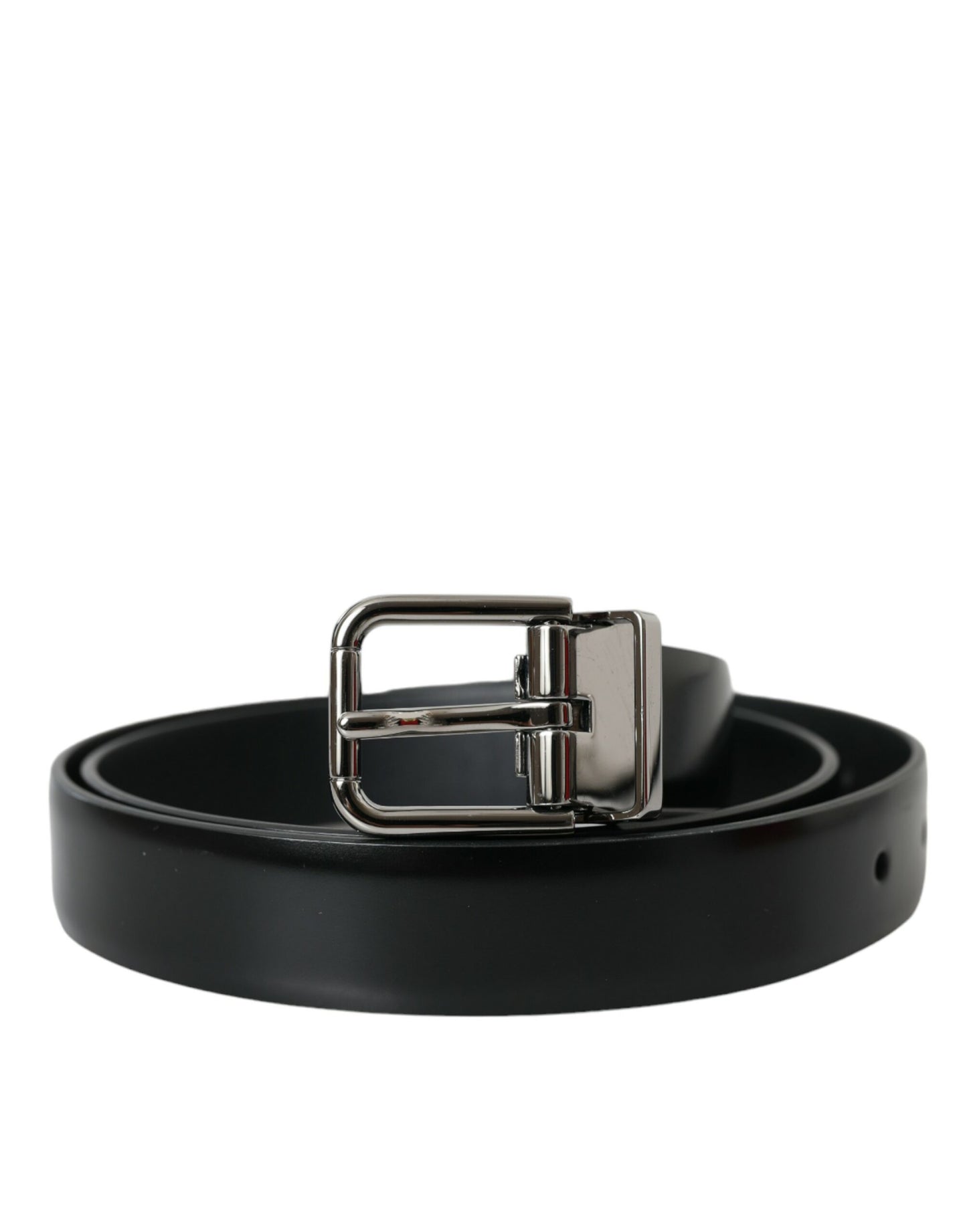 Black Leather Silver Metal Buckle Belt Men