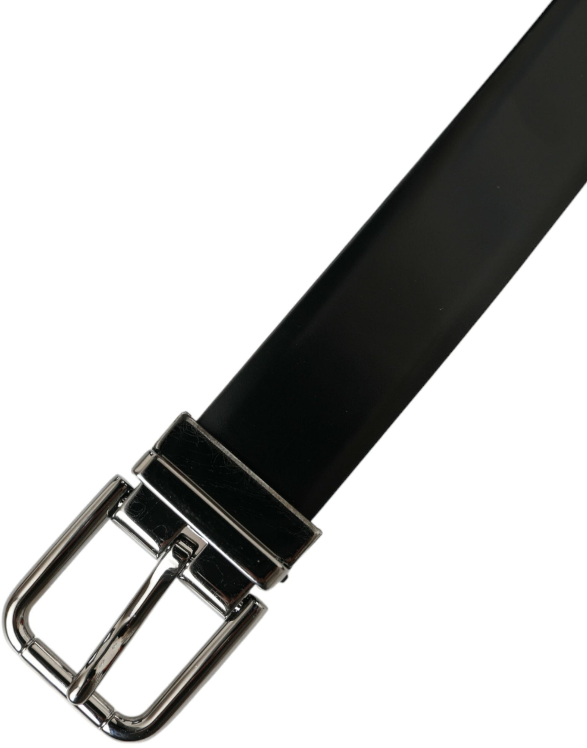 Black Leather Silver Metal Buckle Belt Men