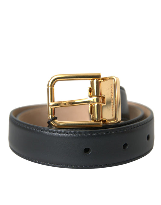 Black Leather Gold Metal Buckle Belt Men