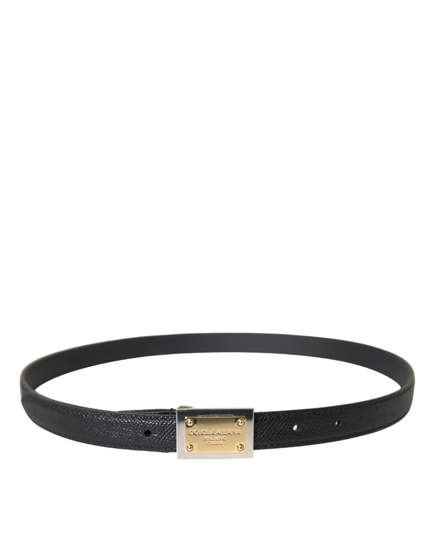 Black Leather Gold Square Metal Buckle Belt