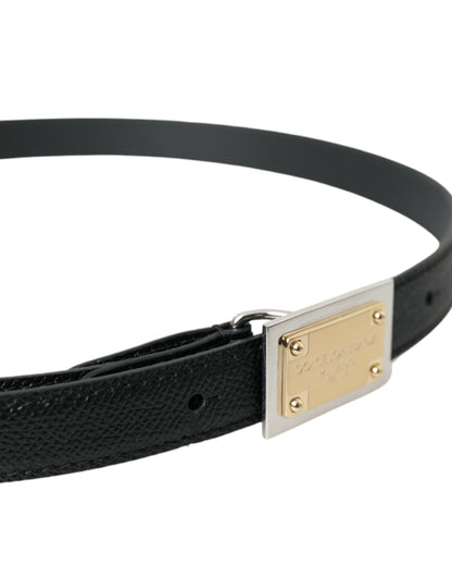 Black Leather Gold Square Metal Buckle Belt