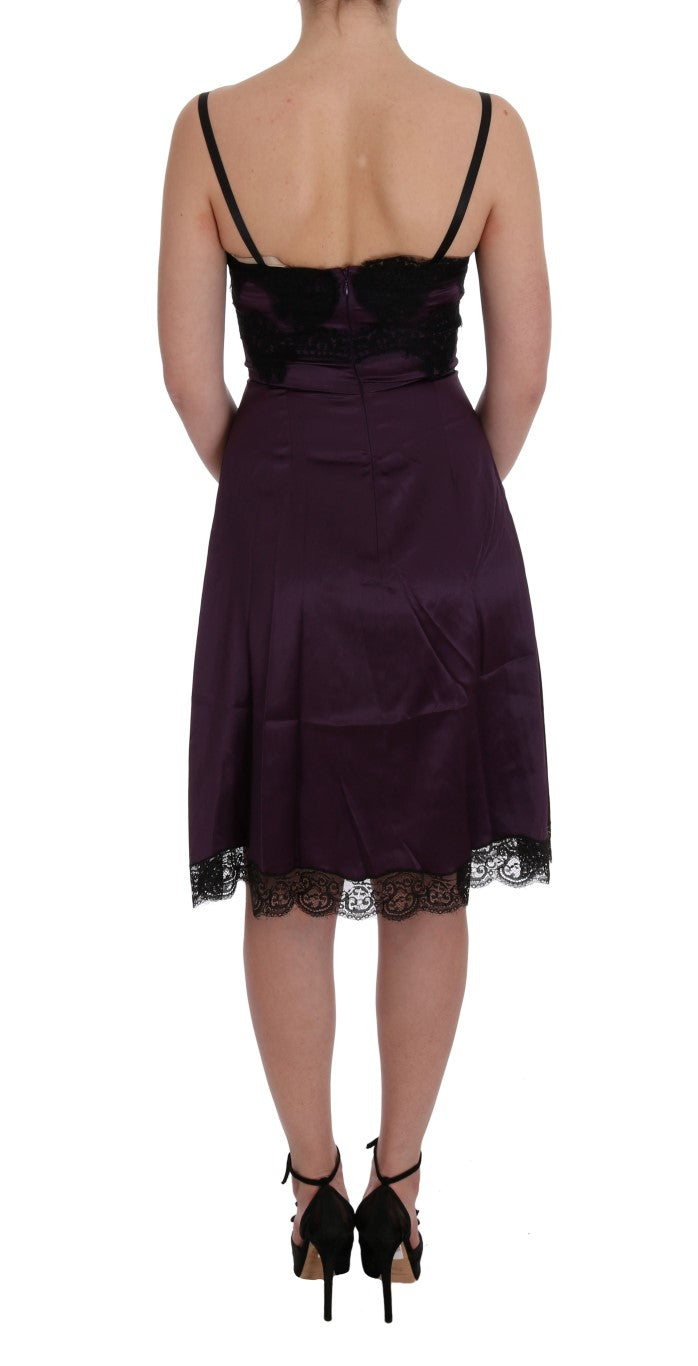 Elegant Purple Silk Lace Shift Dress