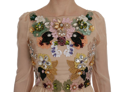 Elegant Floral Embroidered Silk Maxi Dress