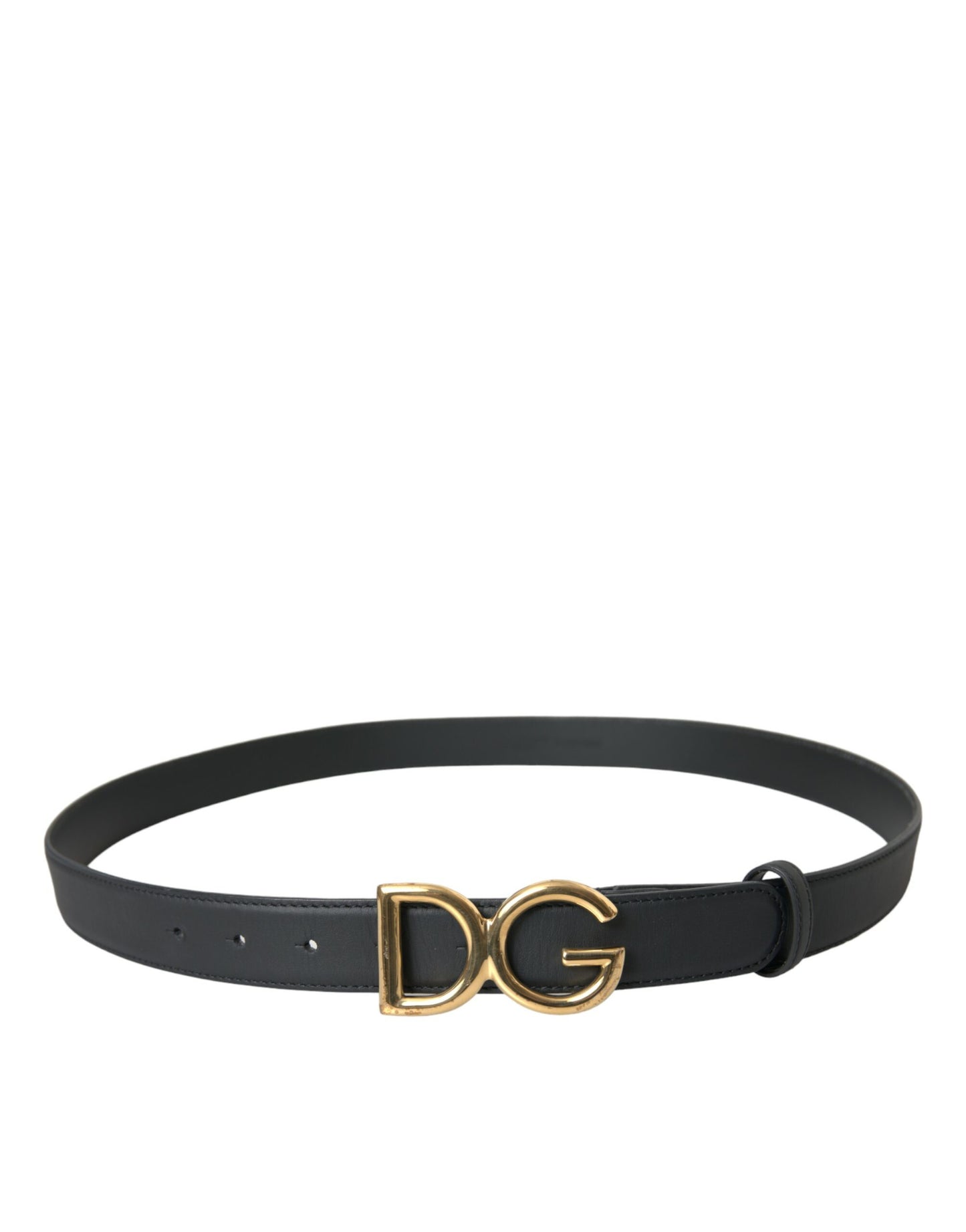 Black Leather Gold DG Logo Waist Buckle Belt