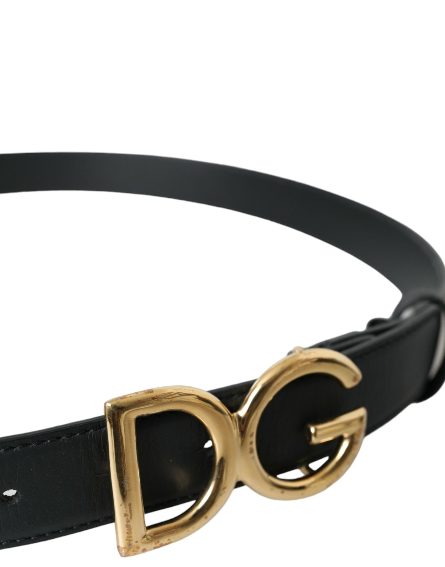 Black Leather Gold DG Logo Waist Buckle Belt