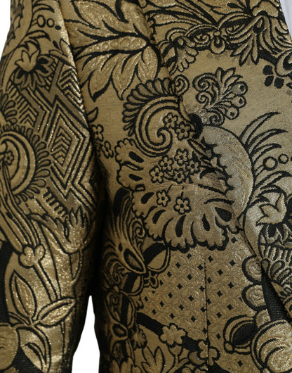 Gold SICILIA Jacquard Single Breasted Coat Blazer