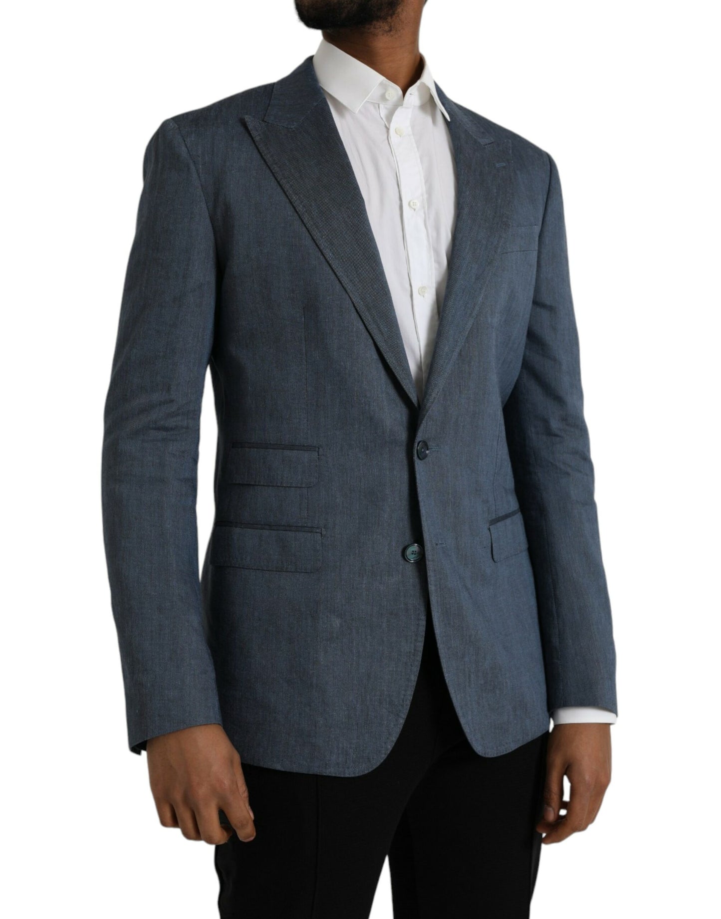 Blue Linen NAPOLI Single Breasted Coat Blazer