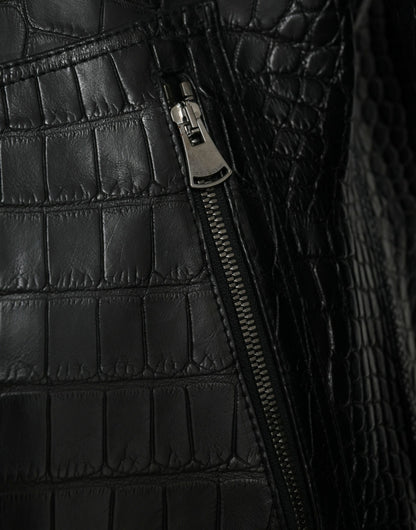 Black Exotic Leather Full Zip Jacket