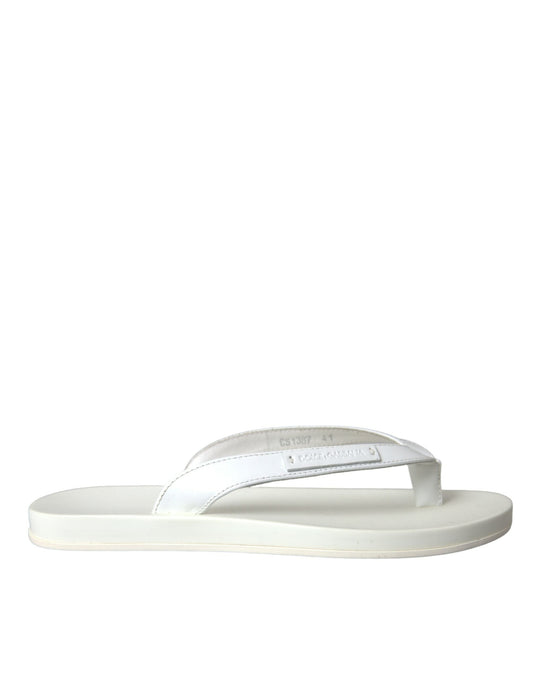 White Calfskin Leather Slip On Flip Flop Shoes