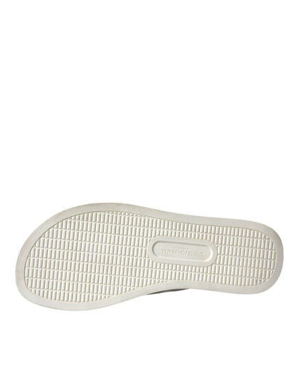 White Calfskin Leather Slip On Flip Flop Shoes