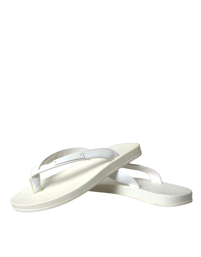 White Calfskin Leather Slip On Flip Flop Shoes