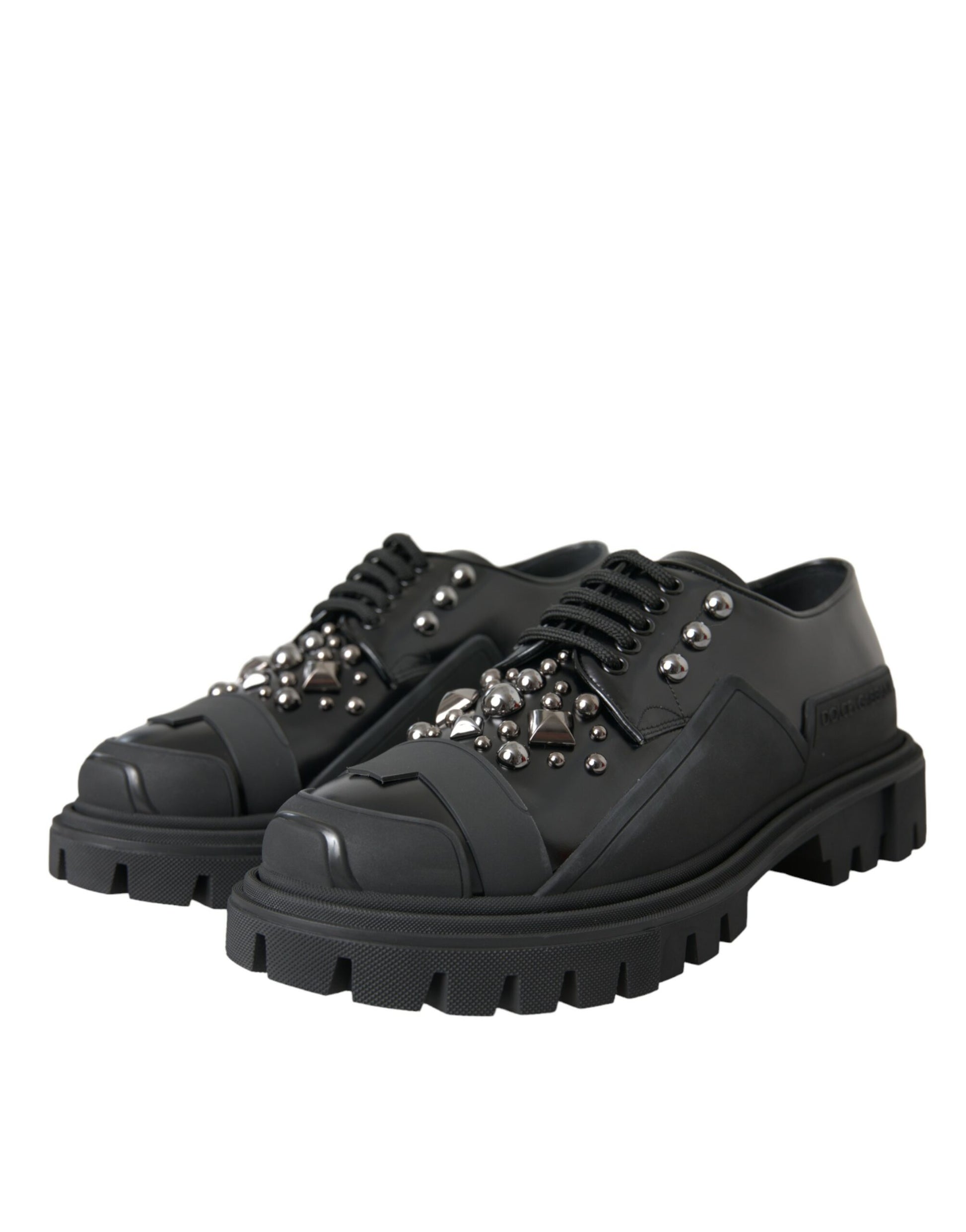 Black Leather Studded Trekking Sneakers Shoes