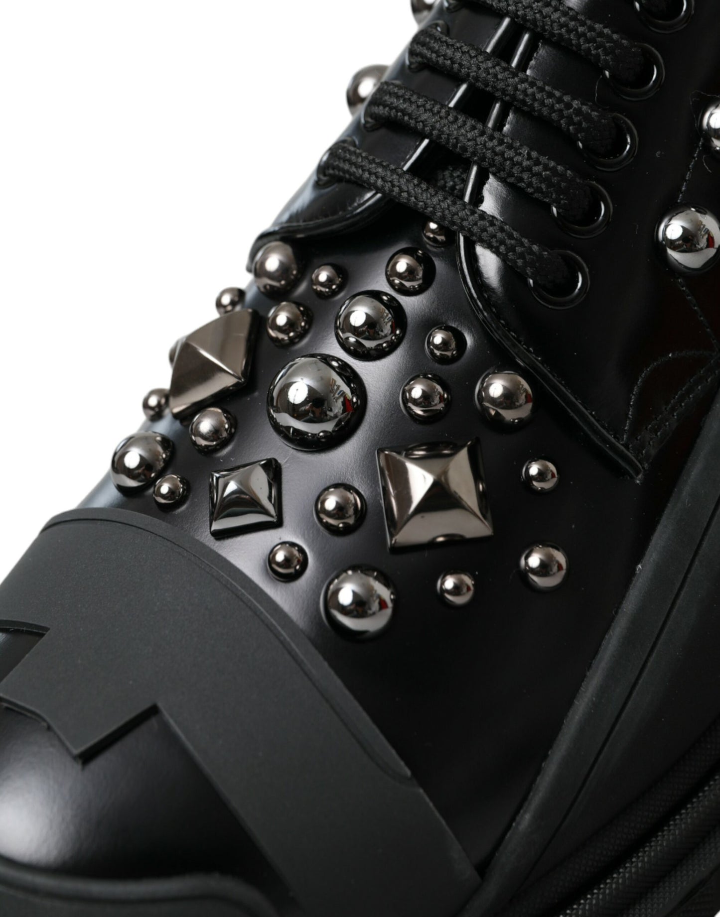 Black Leather Studded Trekking Sneakers Shoes