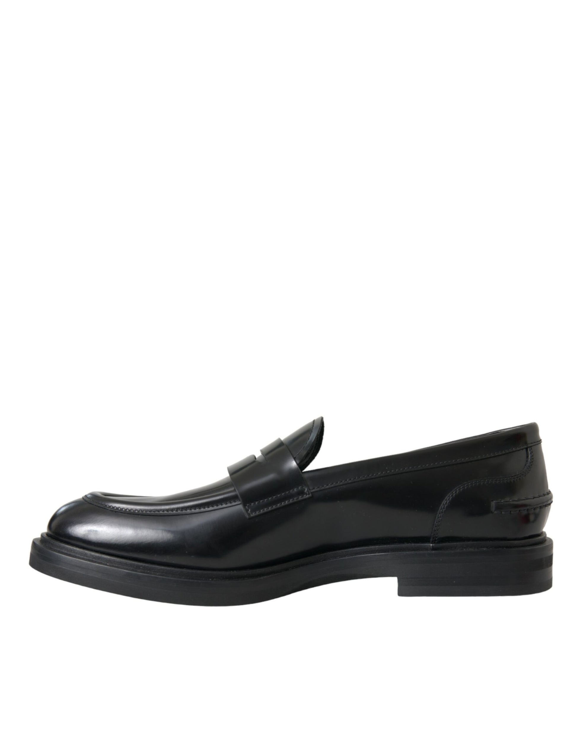 Black Leather Flat Slip On Loafers Shoes