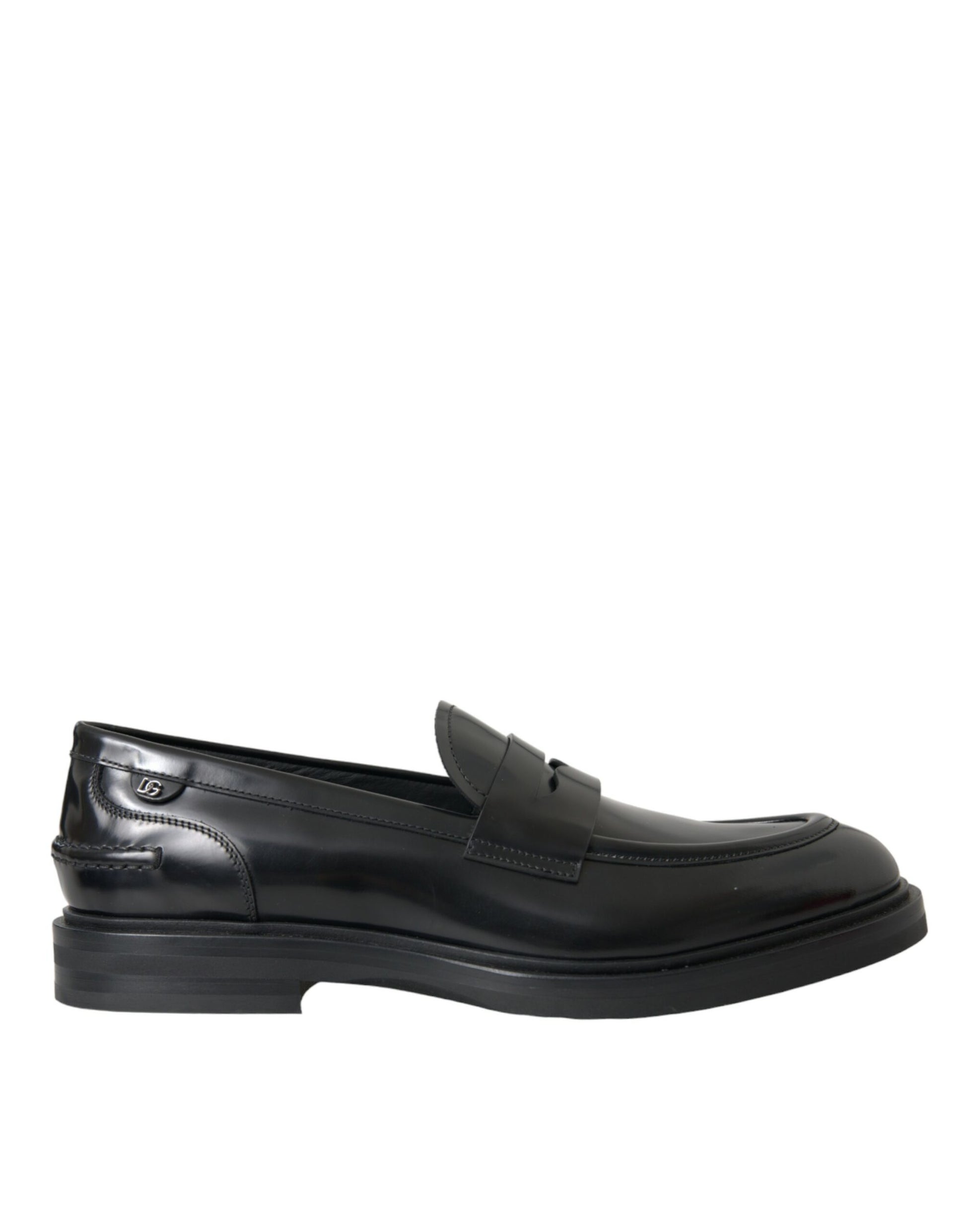 Black Leather Flat Slip On Loafers Shoes