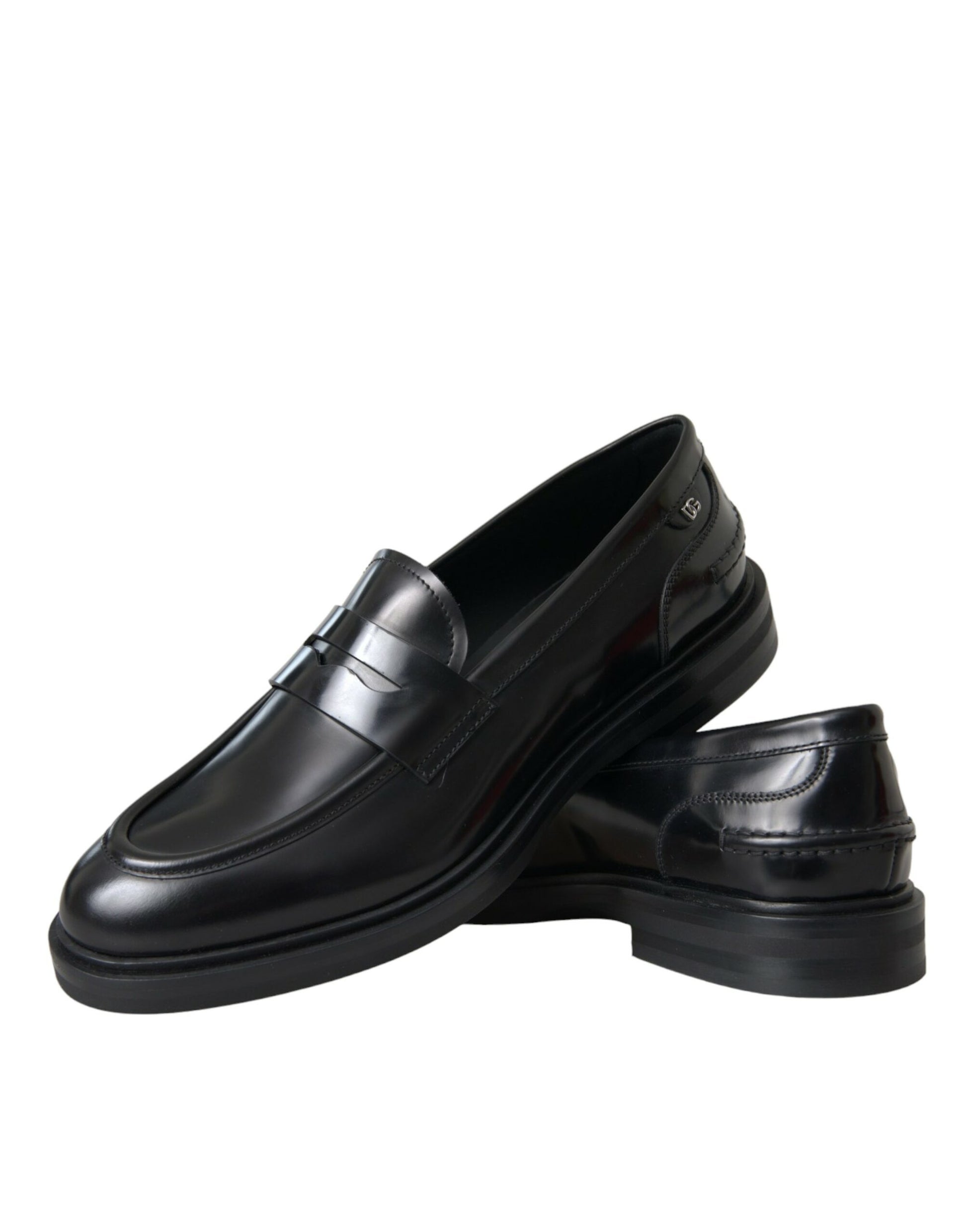 Black Leather Flat Slip On Loafers Shoes